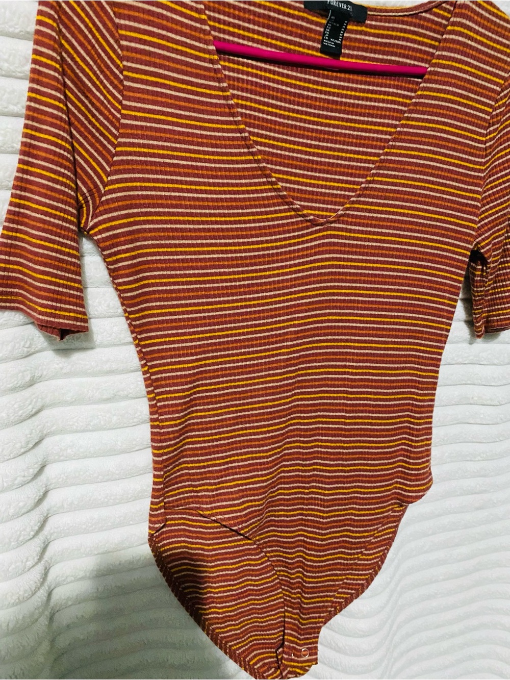 Forever 21 Rust, Mustard & Cream Striped V-Neck Ribbed Bandeau Bodysuit - Picture 2 of 6